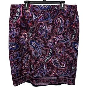 Talbots Skirt Paisley Pattern Blue Maroon Knee Length Women’s Size 18